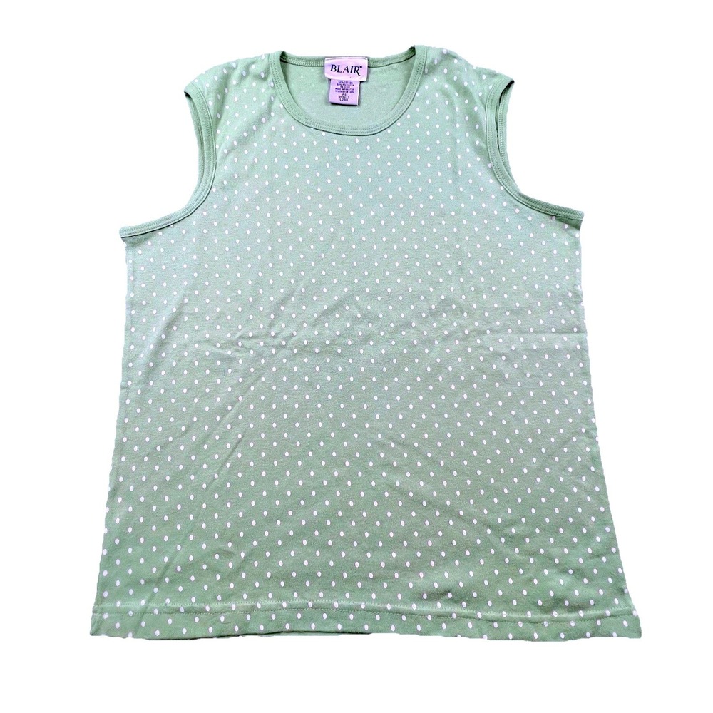 Blair Green‎ White Polka Dot Sleeveless Tank Top Cotton Blend